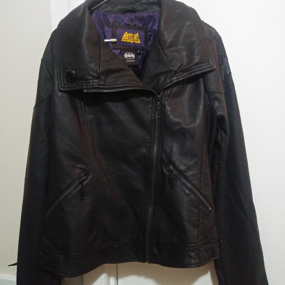 Leather jacket batgirl